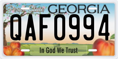 GA license plate QAF0994