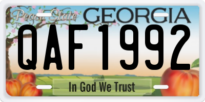 GA license plate QAF1992
