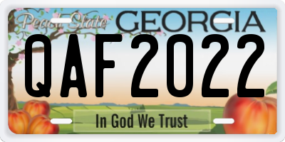 GA license plate QAF2022