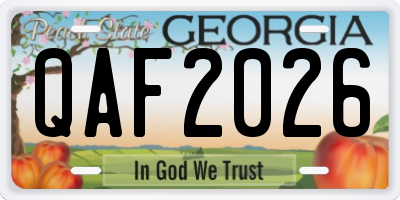 GA license plate QAF2026