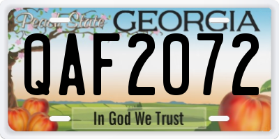 GA license plate QAF2072