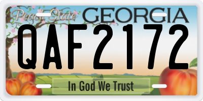 GA license plate QAF2172