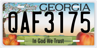 GA license plate QAF3175