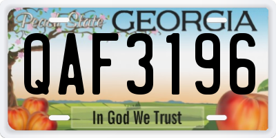 GA license plate QAF3196