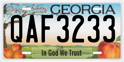 GA license plate QAF3233