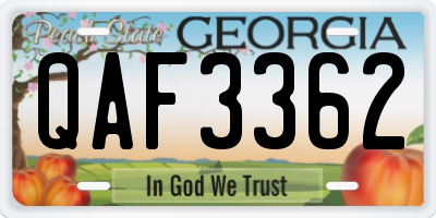 GA license plate QAF3362