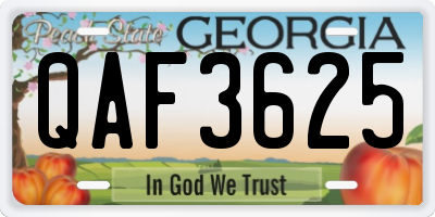 GA license plate QAF3625