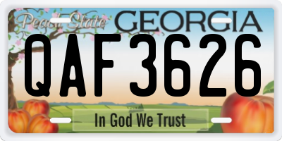 GA license plate QAF3626