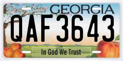 GA license plate QAF3643