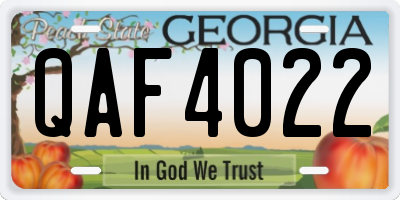 GA license plate QAF4022