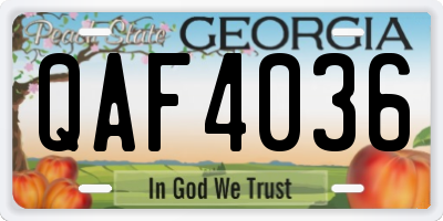 GA license plate QAF4036
