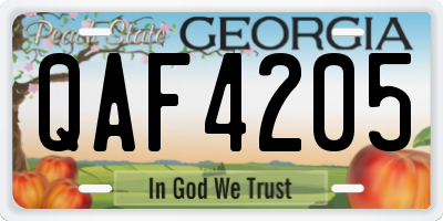 GA license plate QAF4205