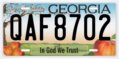 GA license plate QAF8702