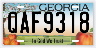 GA license plate QAF9318