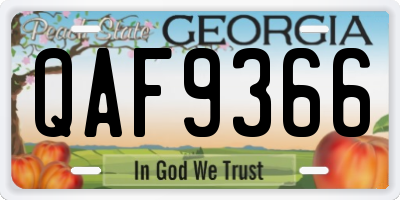 GA license plate QAF9366