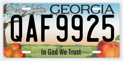 GA license plate QAF9925