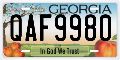 GA license plate QAF9980