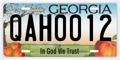 GA license plate QAH0012