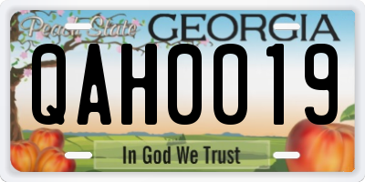 GA license plate QAH0019