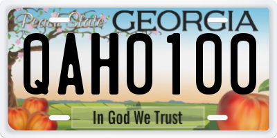 GA license plate QAH0100