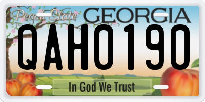 GA license plate QAH0190