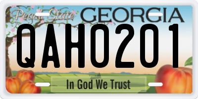 GA license plate QAH0201