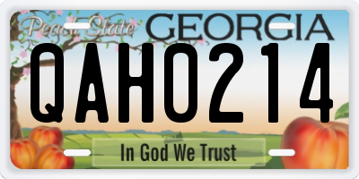 GA license plate QAH0214