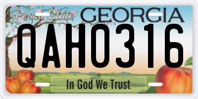 GA license plate QAH0316