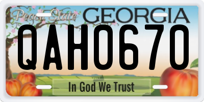 GA license plate QAH0670