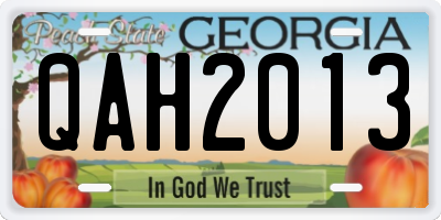 GA license plate QAH2013