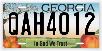 GA license plate QAH4012