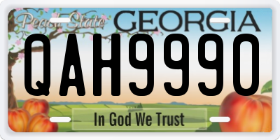 GA license plate QAH9990