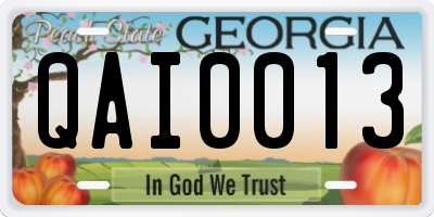 GA license plate QAI0013