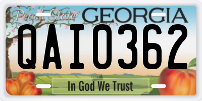 GA license plate QAI0362