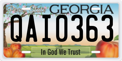 GA license plate QAI0363