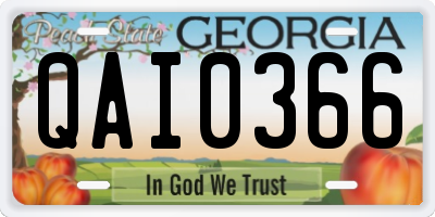 GA license plate QAI0366