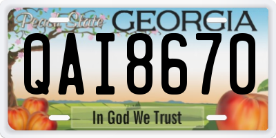 GA license plate QAI8670