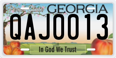 GA license plate QAJ0013