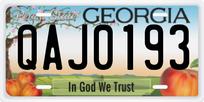 GA license plate QAJ0193