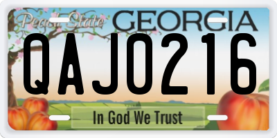 GA license plate QAJ0216