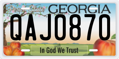 GA license plate QAJ0870
