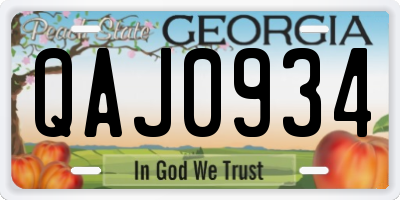 GA license plate QAJ0934