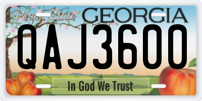 GA license plate QAJ3600