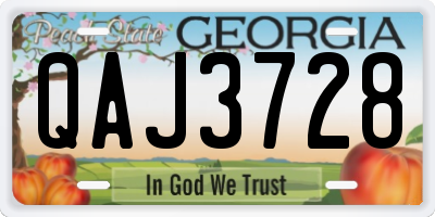 GA license plate QAJ3728