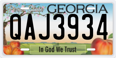 GA license plate QAJ3934