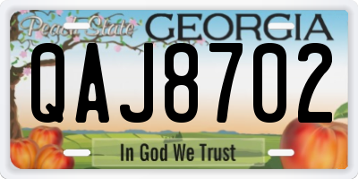 GA license plate QAJ8702