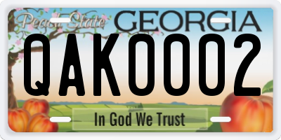 GA license plate QAK0002