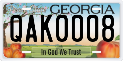 GA license plate QAK0008