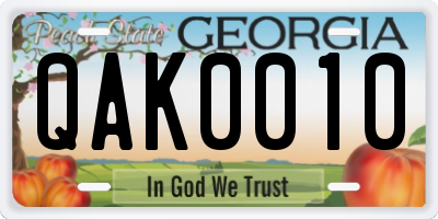 GA license plate QAK0010