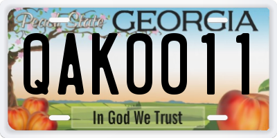 GA license plate QAK0011